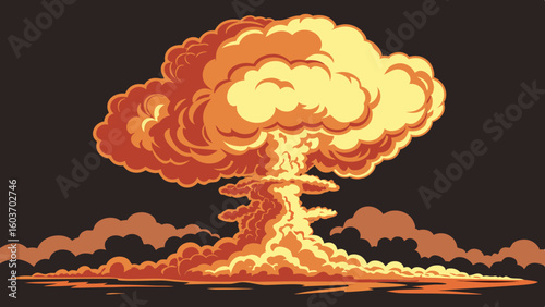 Nuclear Explosion Mushroom Cloud Illustration Dramatic Blast Artwork