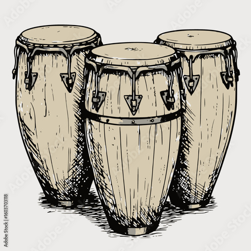 Afro-Cuban Percussion: Hand-Drawn Conga Drums Vector Art for Music & Culture