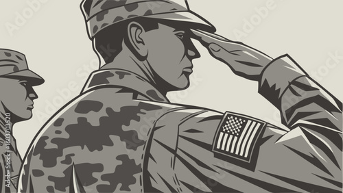 Military Salute American Soldiers in Camouflage Uniforms