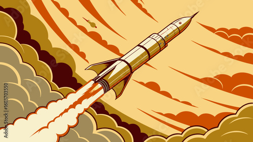 Retro Rocket Launch Illustration Vintage Space Art