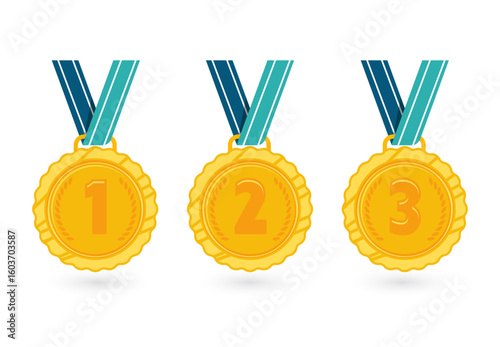 Classic Medal Badges with Vertical Hanging Ribbons in 1 2 3 Order