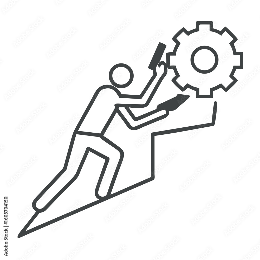 Obraz premium Human Figure Climbs Steep Hill While Using a Tech Gadget for Navigation and Support