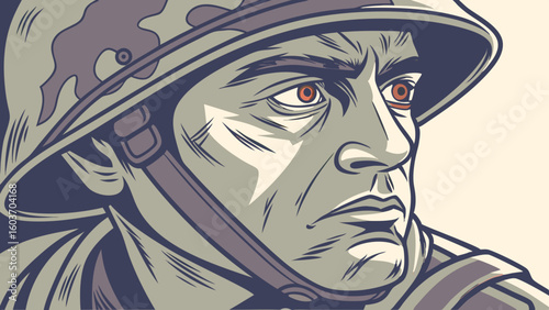 Bold Camouflage Soldier Helmet Illustration – Military Profile Artwork