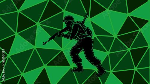 Green Geometric Soldier Silhouette with Rifle – Tactical Military Art