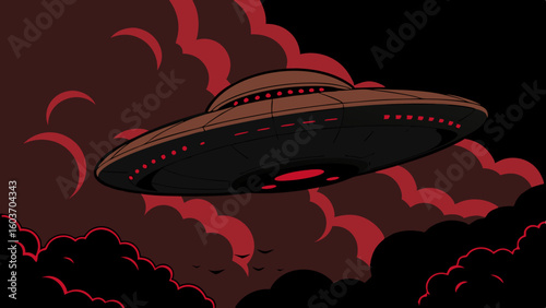 Mysterious UFO Sighting: Red-Lit Flying Saucer Hovering Over Stormy Skies