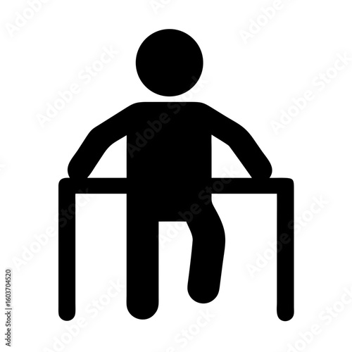 Elderly Man Exercises Using Parallel Bars in a Gym During Morning Hours