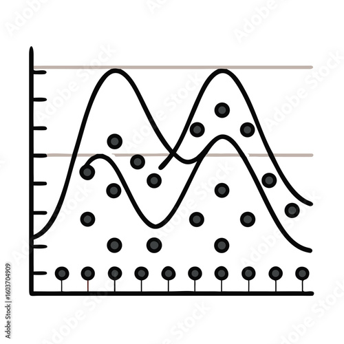 Wavy Line Chart Illustrating Data Trends With Labeled Dots on the Curve