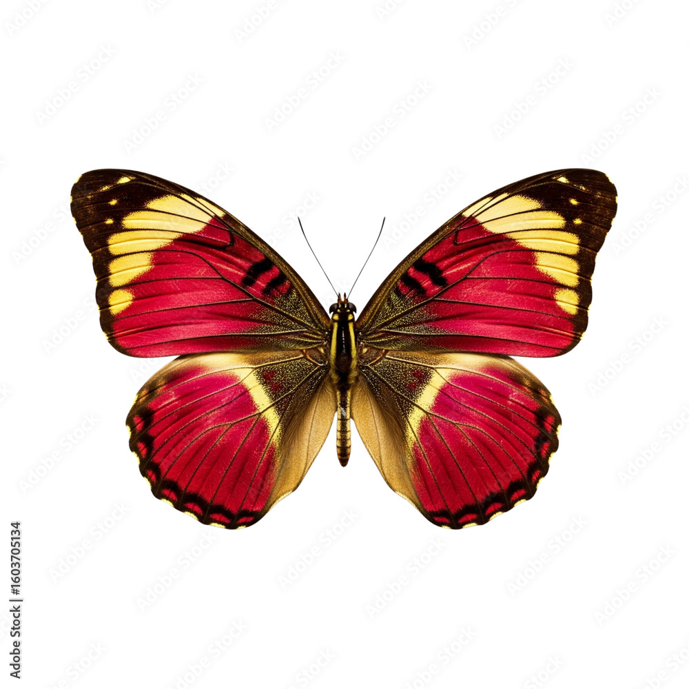 Fototapeta premium Vibrant red and yellow butterfly with intricate wing patterns