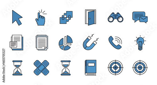 Collection of Blue Icons Representing Various Concepts and Ideas