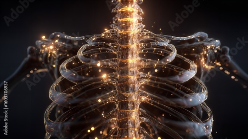Anatomical Structure Showing Ribcage and Upper Body in Futuristic Style