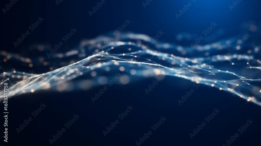 Digital network flowing, dark blue background, connection points, website design