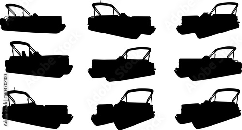 Pontoon boat silhouette. Clipart image isolated on white background
