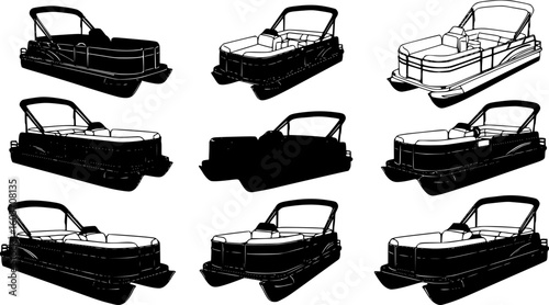 Pontoon boat silhouette. Clipart image isolated on white background
