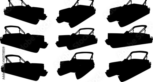Pontoon boat silhouette. Clipart image isolated on white background
