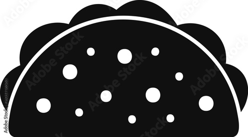 Vector taco icon with curved shell and filling details, black silhouette Mexican food illustration