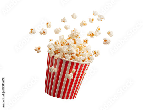 Popcorn bucket, floating in the air isolated on a transparent background