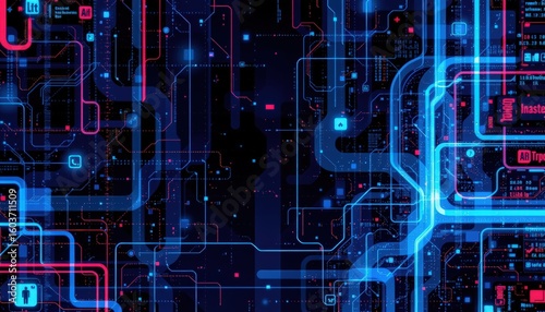cyber themed blue abstract with glitch effects and data distortion layers