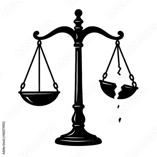 Broken Scales of Justice Vector. A powerful symbol of a failing legal system, injustice, and corruption.