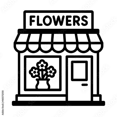 Flower Shop Building with Awning and Plant Vector Illustration - Retail and Floral Business