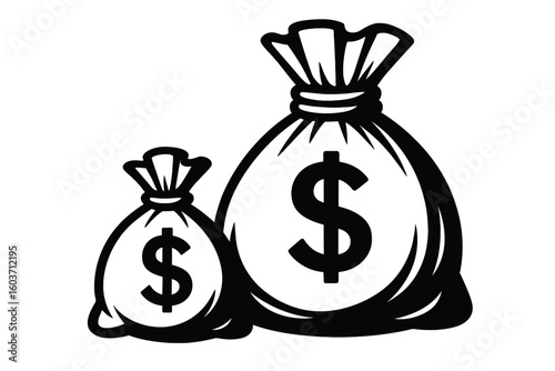 Two Money Bags with Dollar Signs Vector Illustration - Symbol of Financial Growth and Comparison