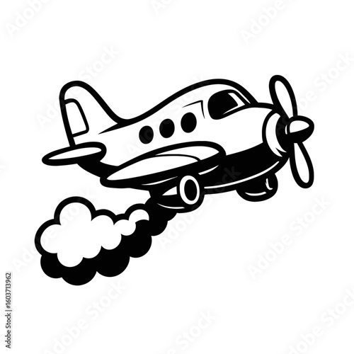 Cute Cartoon Propeller Plane Flying with a Smoke Trail - Fun Vector Illustration for Travel and Children's Designs