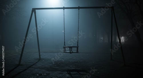 Eerie Swing in Foggy Park Evokes Feelings of Isolation and Fear