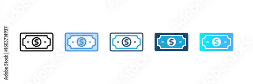 Money icon set multiple style collection