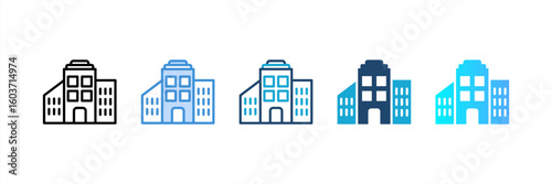 Building icon set multiple style collection