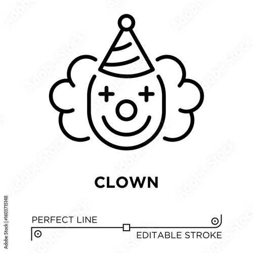 Vector line icon related to clown. Perfect Line. Editable Stroke.