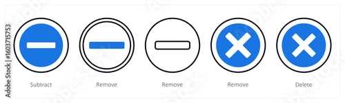 A set of 5 mix icons as subtract, remove, erase
