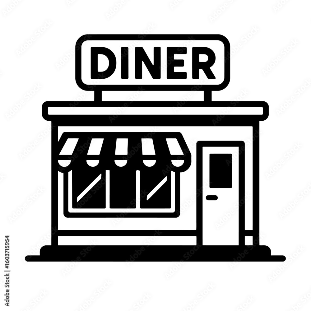 custom made wallpaper toronto digitalClassic Diner Restaurant Building with Awning - Vintage Eatery Illustration