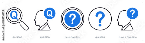 A set of 5 mix icons as question, have question, query