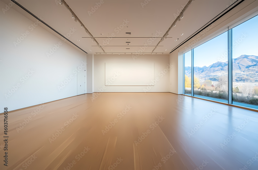 Fototapeta premium Empty Modern Art Gallery with Mountain View