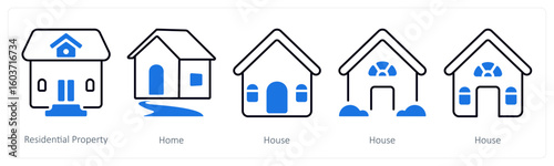 A set of 5 mix icons as residential property, home, house