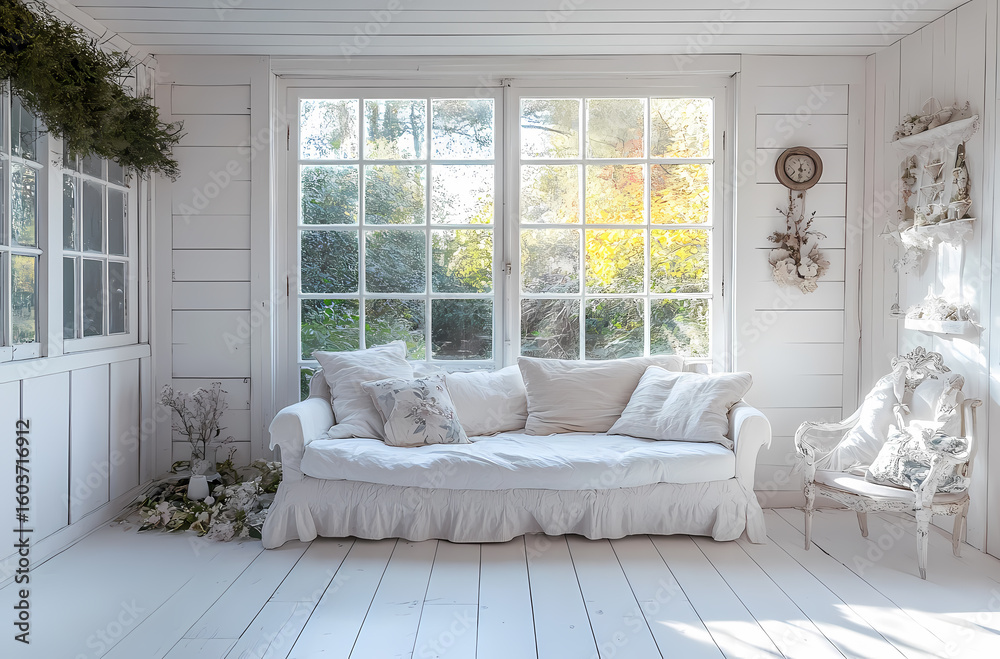 Fototapeta premium White Country Cottage Living Room