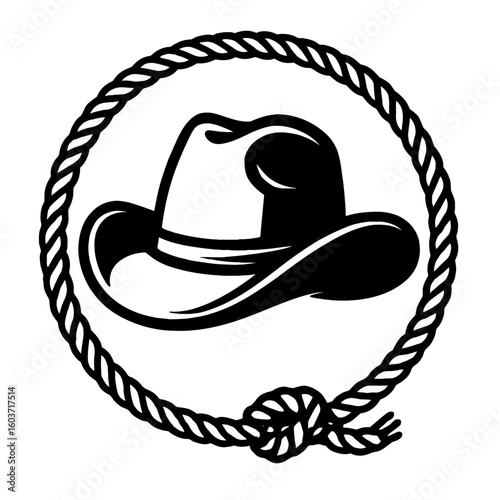 Cowboy Hat Framed by a Lasso Rope - Classic Western Emblem Design