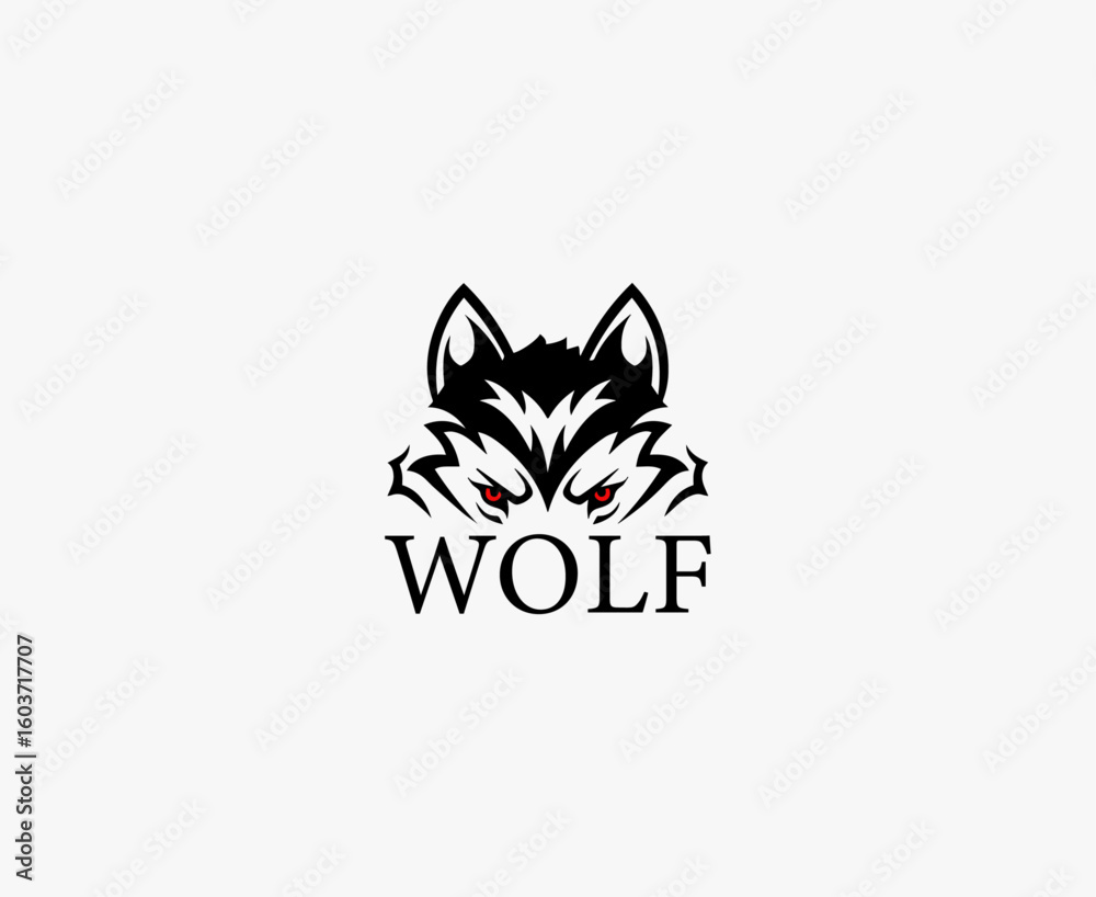 Fototapeta premium Aggressive Wolf Head Logo with Red Eyes