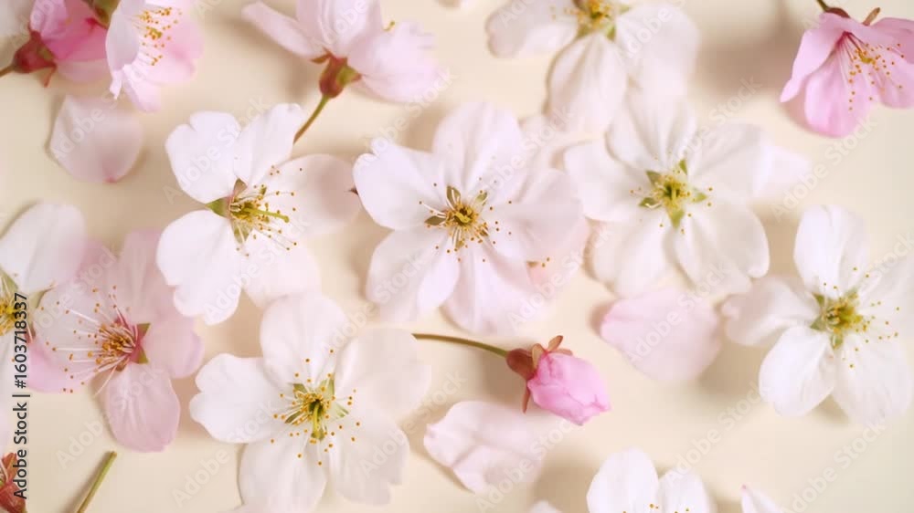 Delicate Pink And White Cherry Blossoms On Pale Yellow Background Delicate Pink And White Cherry Blossoms On Pale Yellow Background