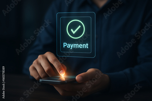 Digital online payment concept. Businessman using smartphone to online payment, banking and online