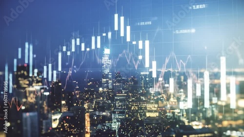 Wallpaper Mural Night City Skyline with Stock Market Data Overlay Torontodigital.ca