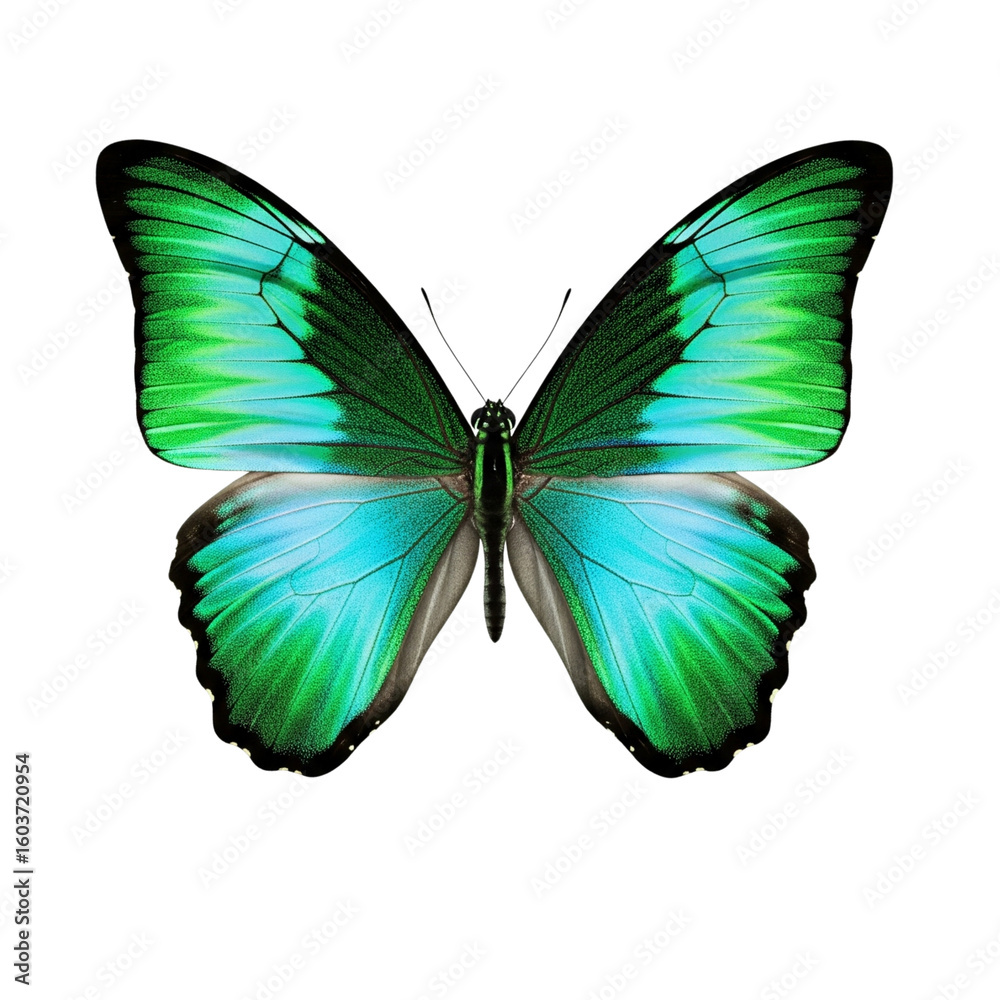 Fototapeta premium Vibrant green and blue butterfly with intricate wing patterns