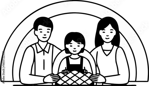 Vector artwork father helping child unwrap