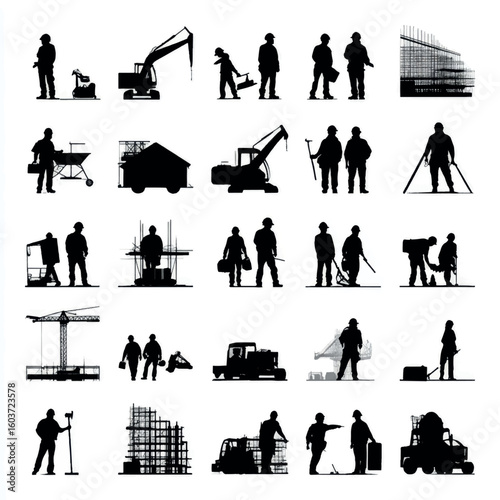 vector illustration of construction silhouette set, Black & White silhouette set