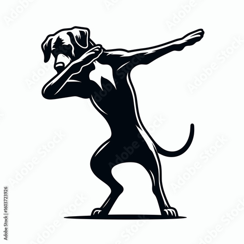 Great Dane Dog dabbing. Retro Cartoon Clipart Silhouette Stock Vector Line Art Illustration. Huge canine doing the dab dance pose a cool trick by giant breed.