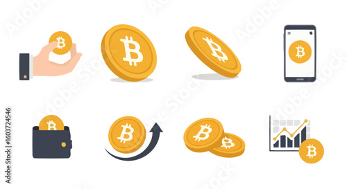 Bitcoin Cryptocurrency Icons: Digital Finance Concept