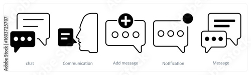 A set of 5 mix icons as chat, communication, add message