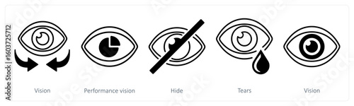 A set of 5 mix icons as vision, performance vision, hide