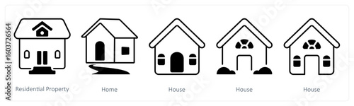 A set of 5 mix icons as residential property, home, house