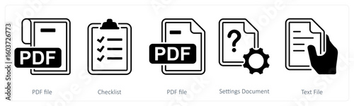 A set of 5 mix icons as pdf file, checklist, settings document