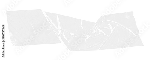 A crumpled, translucent piece of tape with intricate folds and reflections on black.